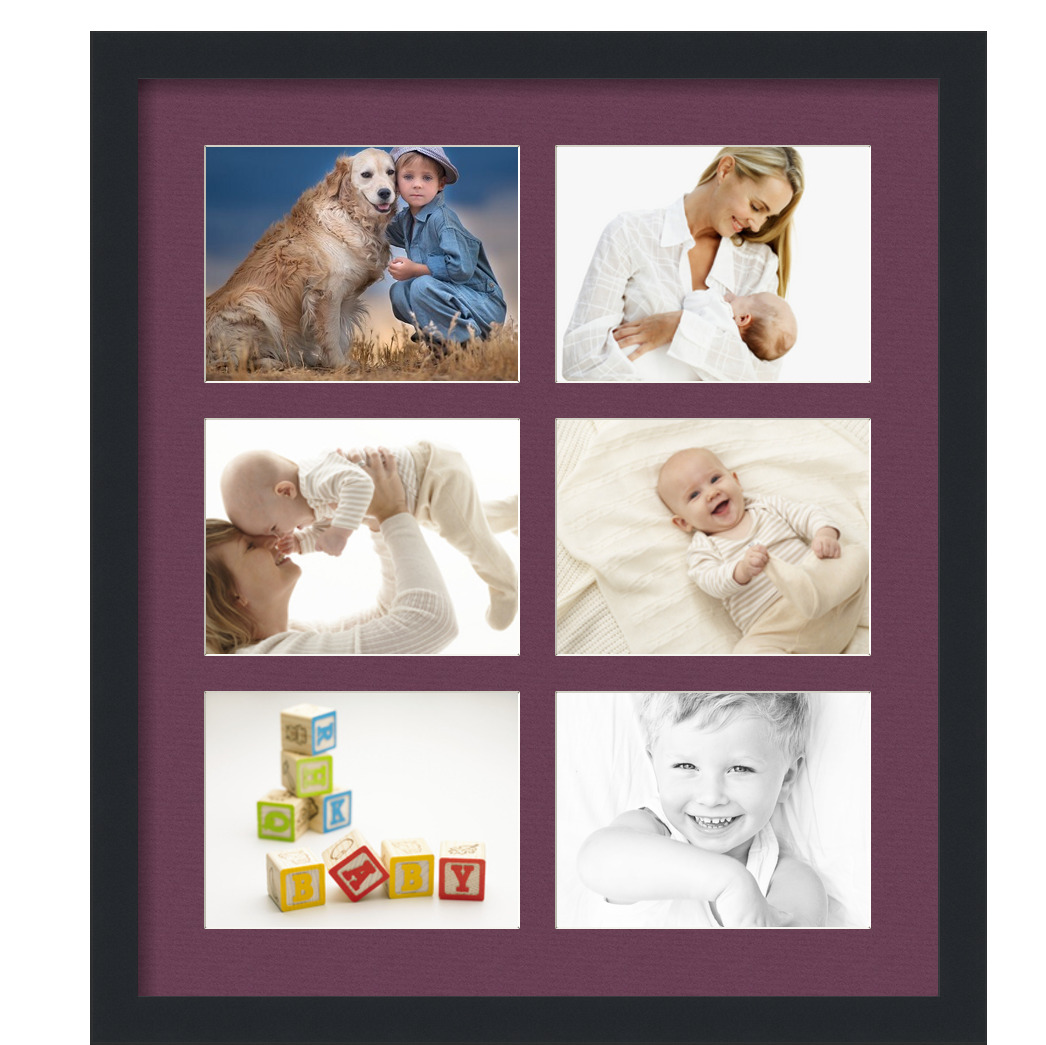 Collage Picture Frame, Satin Black Frame with 6 openings for 6x8 photos with Red Ruby Mat. D3926FW1006, ArtToframes