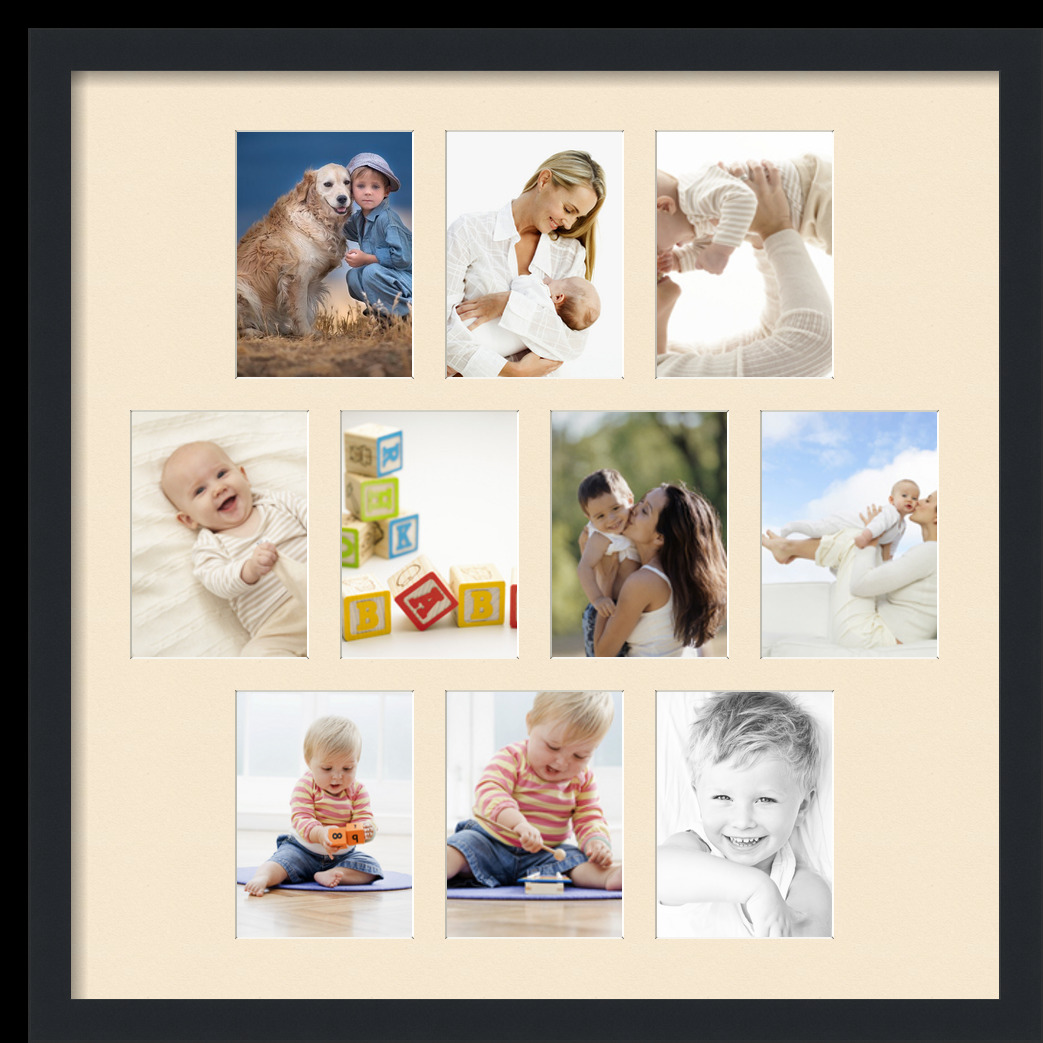 Collage Picture Frame, Satin Black Frame with 10 openings for 5x7 photos with Pink Alabaster Mat. D3926DE1021, ArtToframes
