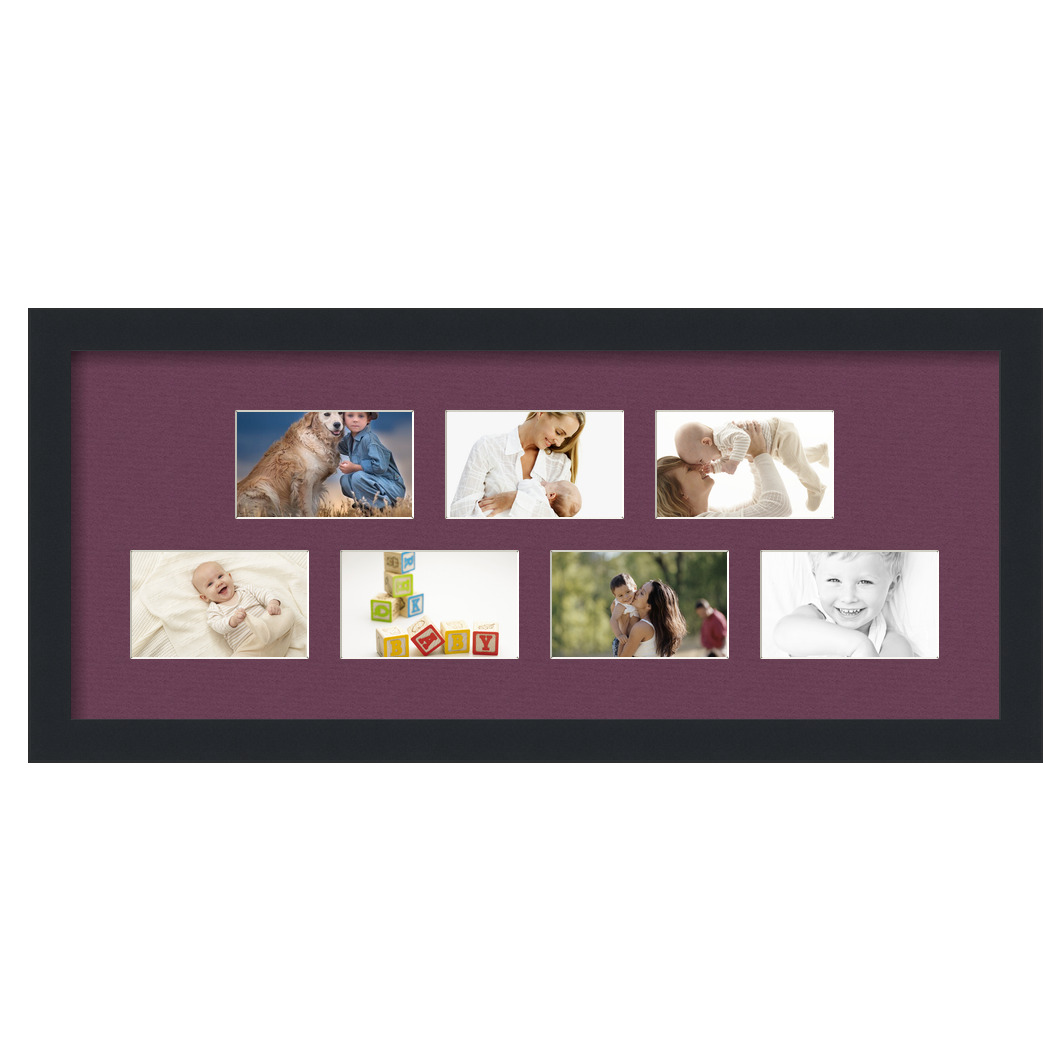 Collage Picture Frame, Satin Black Frame with 7 openings for 3x5 photos with Red Ruby Mat. D3926FW1030, ArtToframes