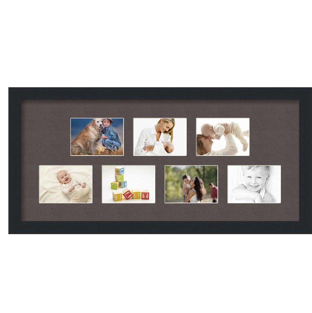 Collage Picture Frame, Satin Black Frame with 7 openings for 3.5x5 photos with Brown Chestnut Mat. D3926EH1031, ArtToframes