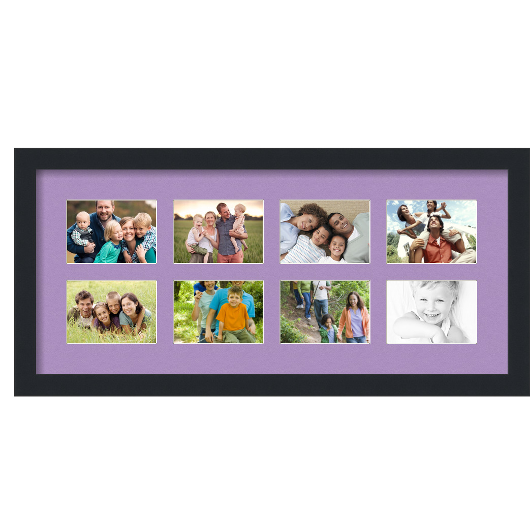 Collage Picture Frame, Satin Black Frame with 8 openings for 3.5x5 photos with Pink Lavender Mist Mat. D3926FU1040, ArtToframes