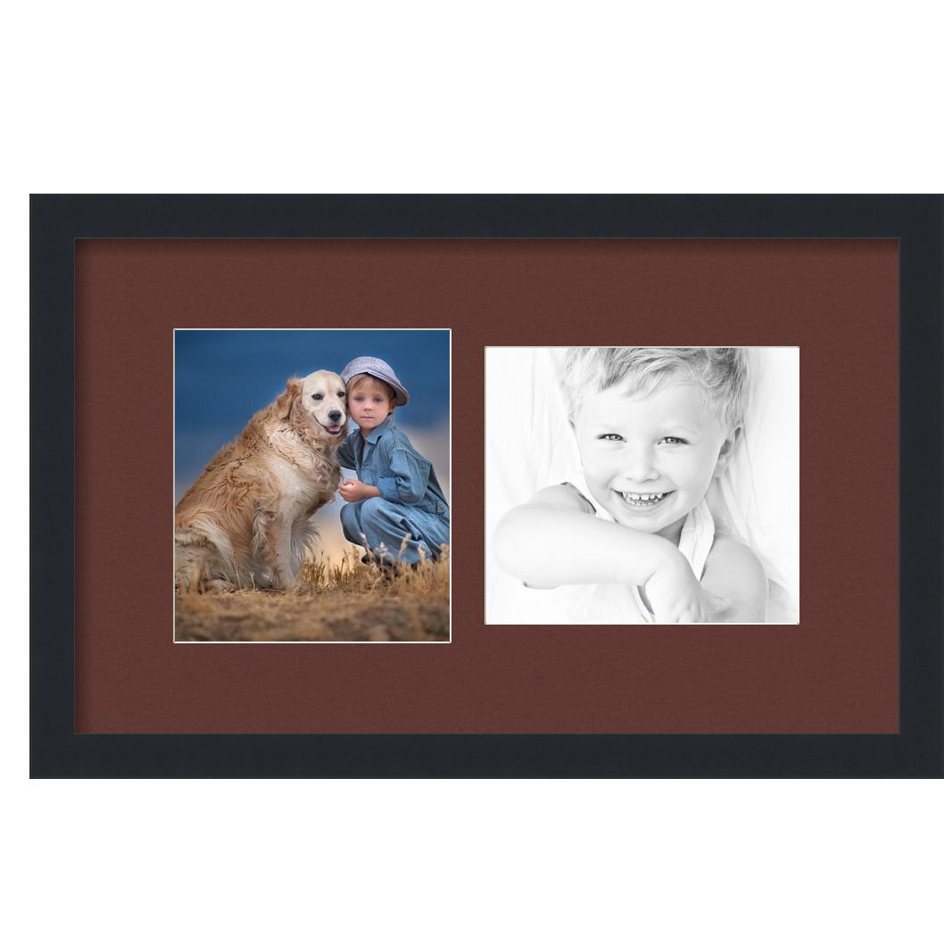 Collage Picture Frame, Satin Black Frame with 2 openings for 7.5x8.5 photos with Red Maroon Mat. D3926IH108, ArtToframes