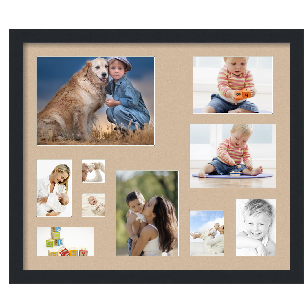 Collage Picture Frame, Satin Black Frame with 10 openings for 5x7 photos with Pink Scotch Mist Mat. D3926DG1099, ArtToframes