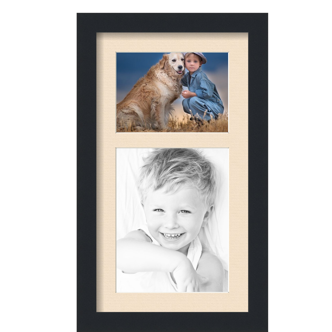 Collage Picture Frame, Satin Black Frame with 2 openings for 7x9 photos with Ivory French Creme Mat. D3926DF111, ArtToframes