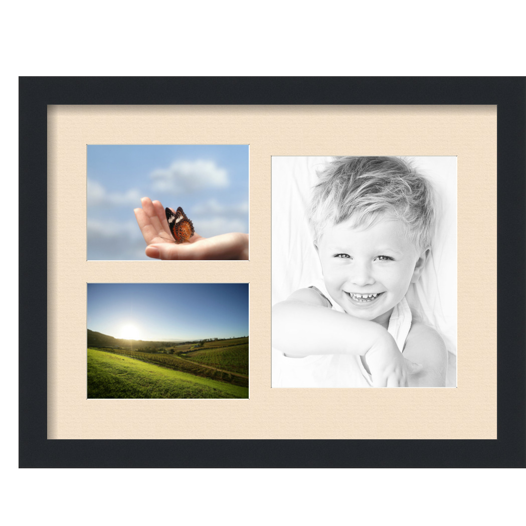 Collage Picture Frame, Satin Black Frame with 3 openings for 8x10 photos with Ivory French Creme Mat. D3926DF1128, ArtToframes