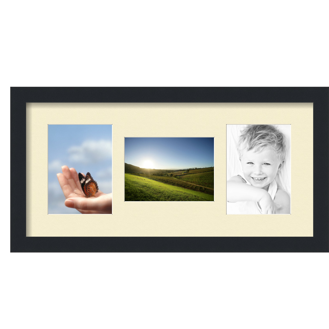 Collage Picture Frame, Satin Black Frame with 3 openings for 5x7 photos with Ivory Oyster Mat. D3926GC114, ArtToframes