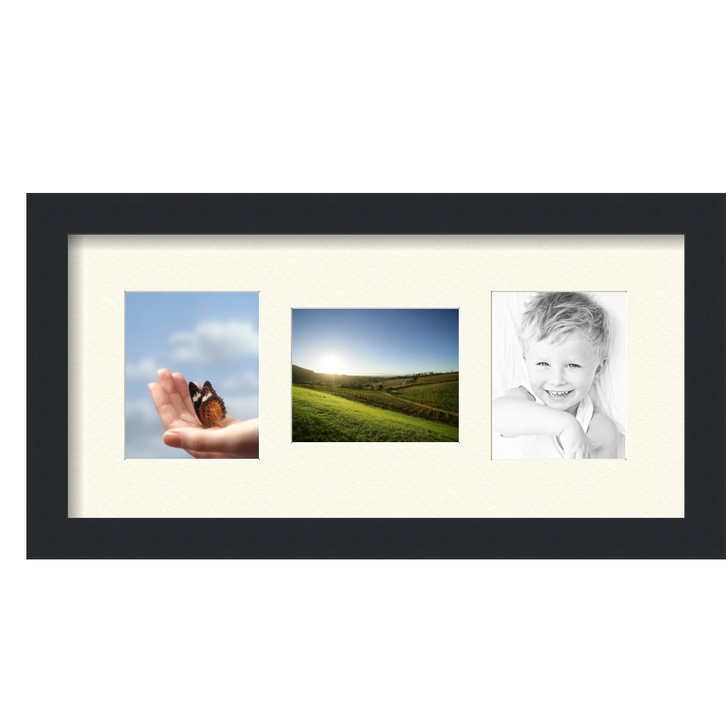 Collage Picture Frame, Satin Black Frame with 3 openings for 4x5 photos with Ivory Off White Mat. D3926FZ115, ArtToframes