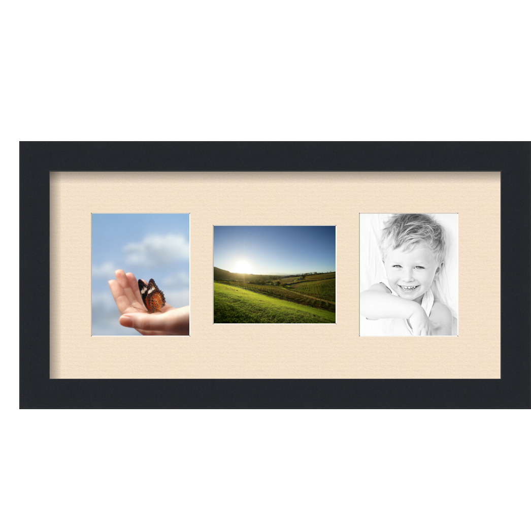 Collage Picture Frame, Satin Black Frame with 3 openings for 4x5 photos with Ivory French Creme Mat. D3926DF115, ArtToframes