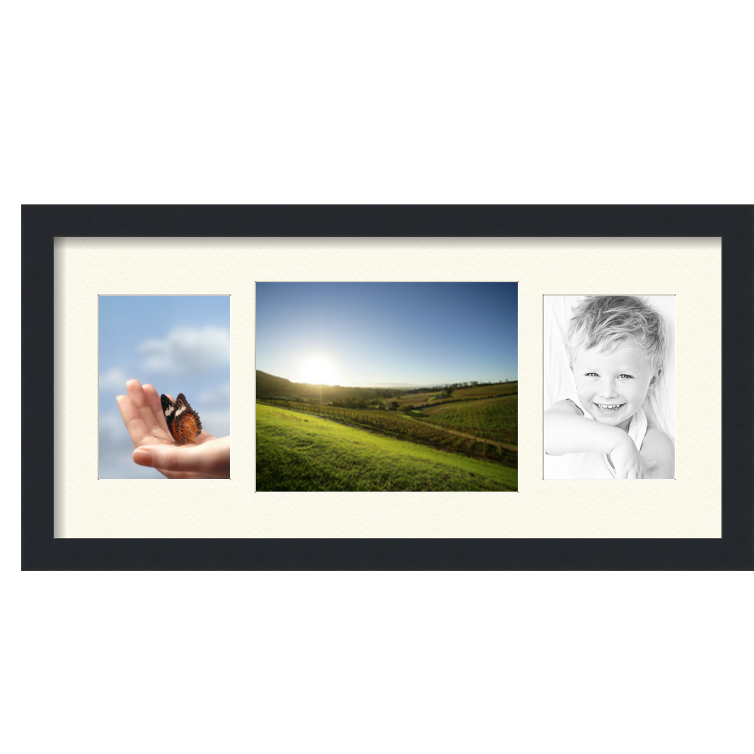 Collage Picture Frame, Satin Black Frame with 3 openings for 8x10 photos with Ivory Off White Mat. D3926FZ118, ArtToframes