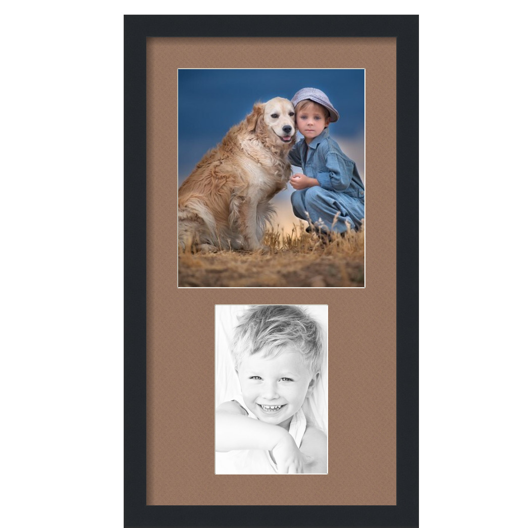 Collage Picture Frame, Satin Black Frame with 2 openings for 10.25x12 photos with Brown Sandpiper Mat. D3926DJ1258, ArtToframes