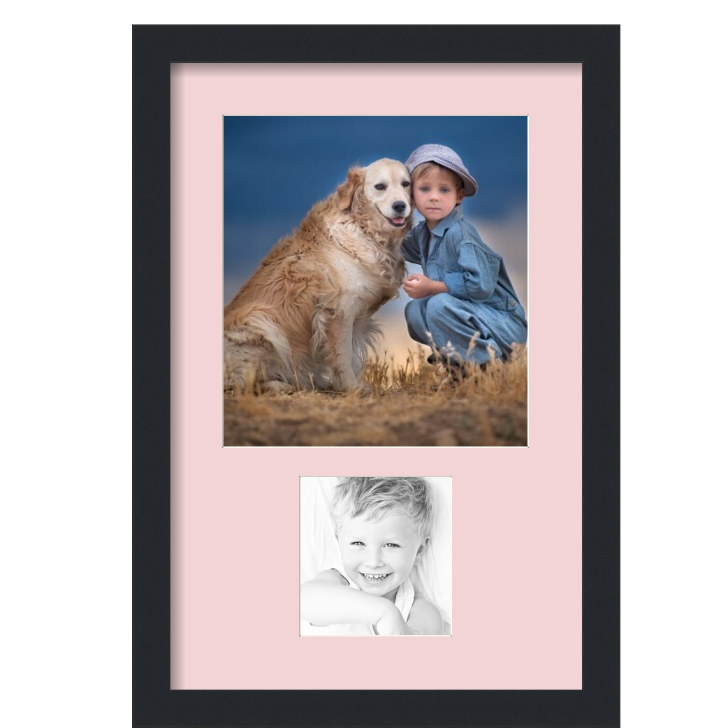 Collage Picture Frame, Satin Black Frame with 2 openings for 9.875x10.75 photos with Pink Hollyhock Mat. D3926HS1259, ArtToframes