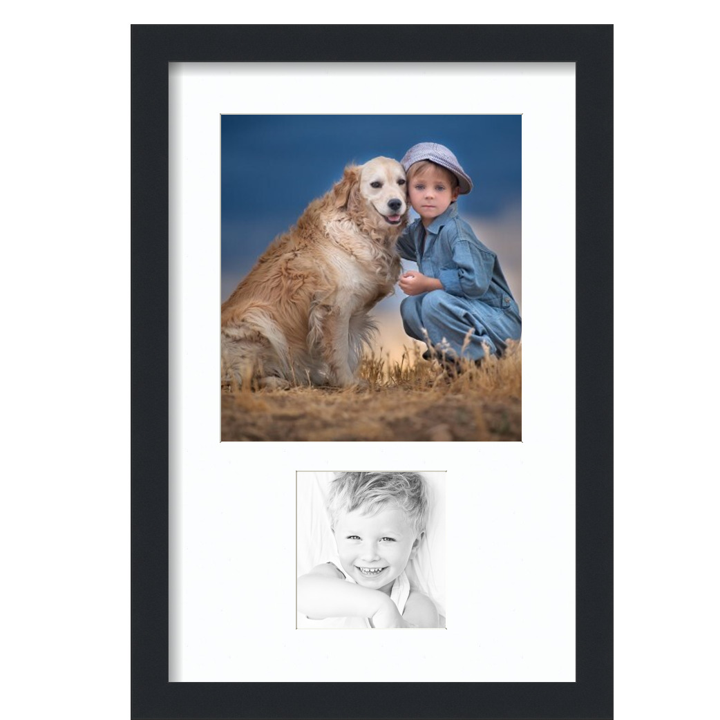 Collage Picture Frame, Satin Black Frame with 2 openings for 9.875x10.75 photos with Super White Mat. D3926T1259, ArtToframes