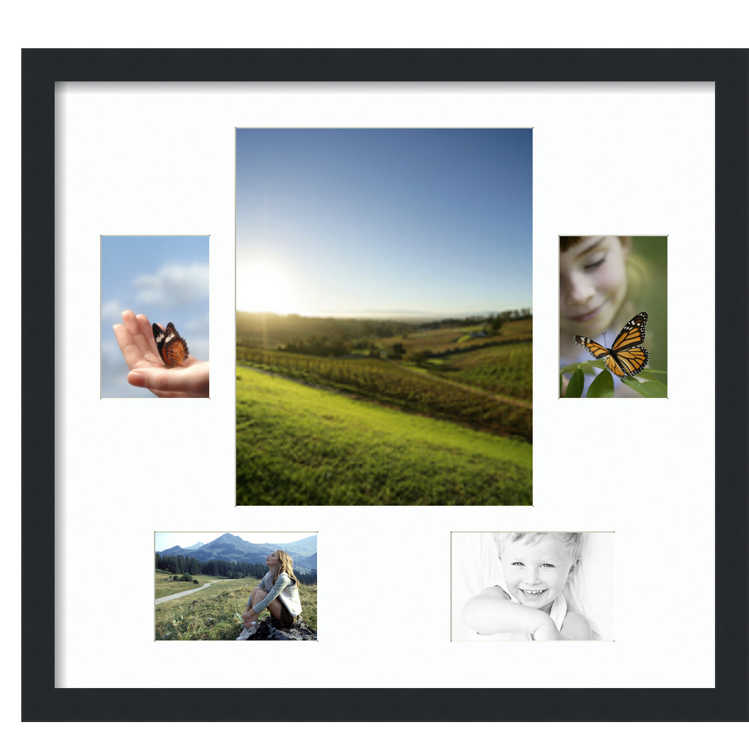 Collage Picture Frame, Satin Black Frame with 5 openings for 11x14 photos with Super White Mat. D3926T126, ArtToframes