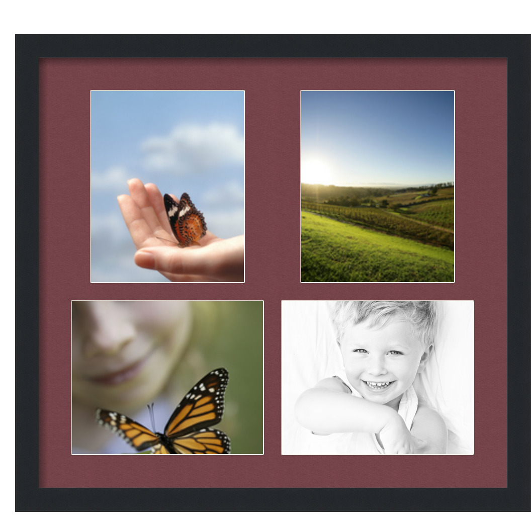 "Collage Picture Frame, Satin Black Frame with 4 openings for 8x10 photos with Red Maple Leaf Mat. D3926CV129, ArtToframes"