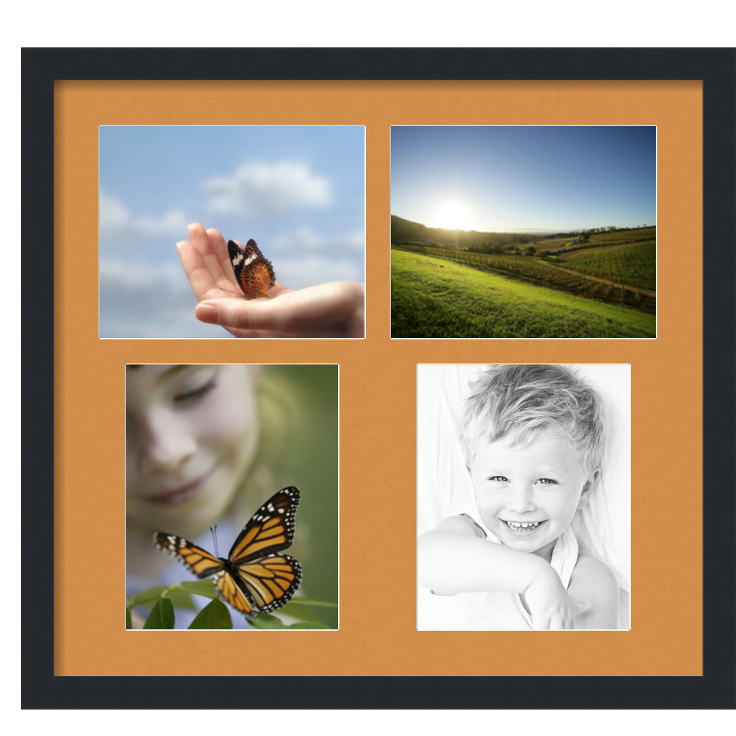Collage Picture Frame, Satin Black Frame with 4 openings for 8x10 photos with Yellow Amber Mat. D3926CH133, ArtToframes