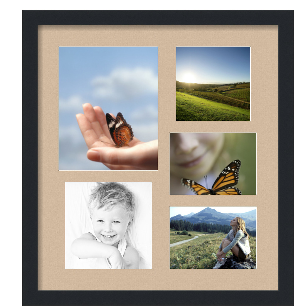 Collage Picture Frame, Satin Black Frame with 5 openings for 8x10 photos with Pink Scotch Mist Mat. D3926DG1342, ArtToframes