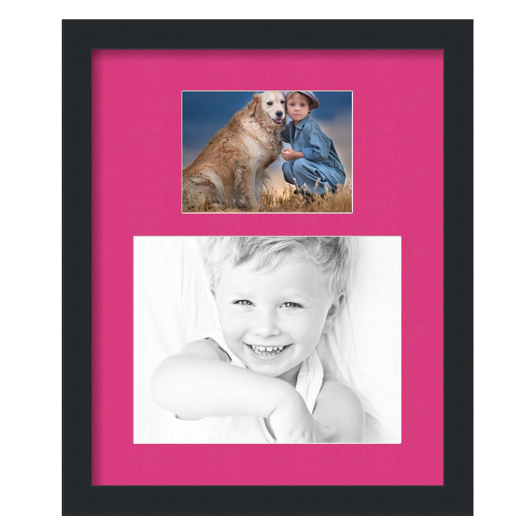 Collage Picture Frame, Satin Black Frame with 2 openings for 5x7 photos with Pink Tulip Mat. D3926CR1343, ArtToframes