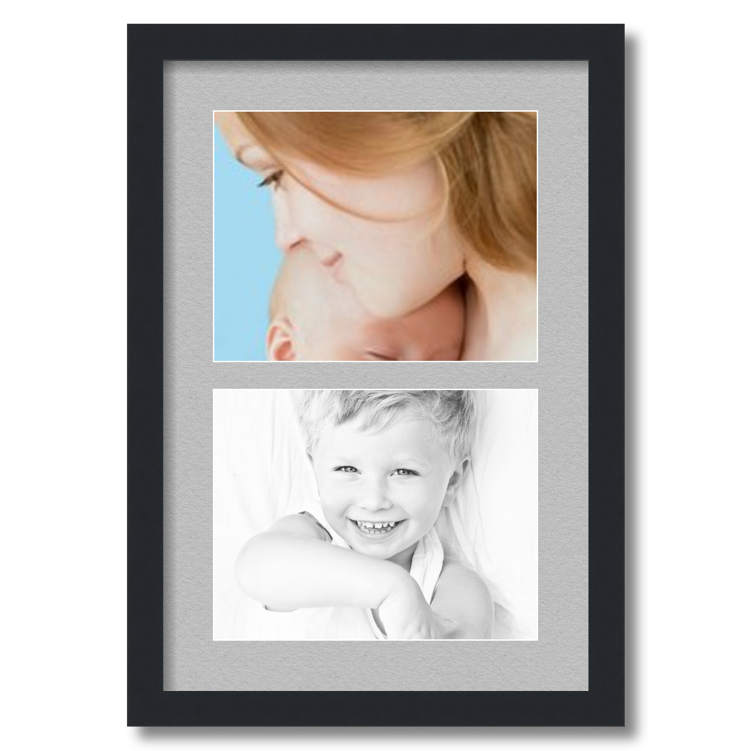 Collage Picture Frame, Satin Black Frame with 2 openings for 8.5x11 photos with TV Grey Mat. D3926ET1356, ArtToframes