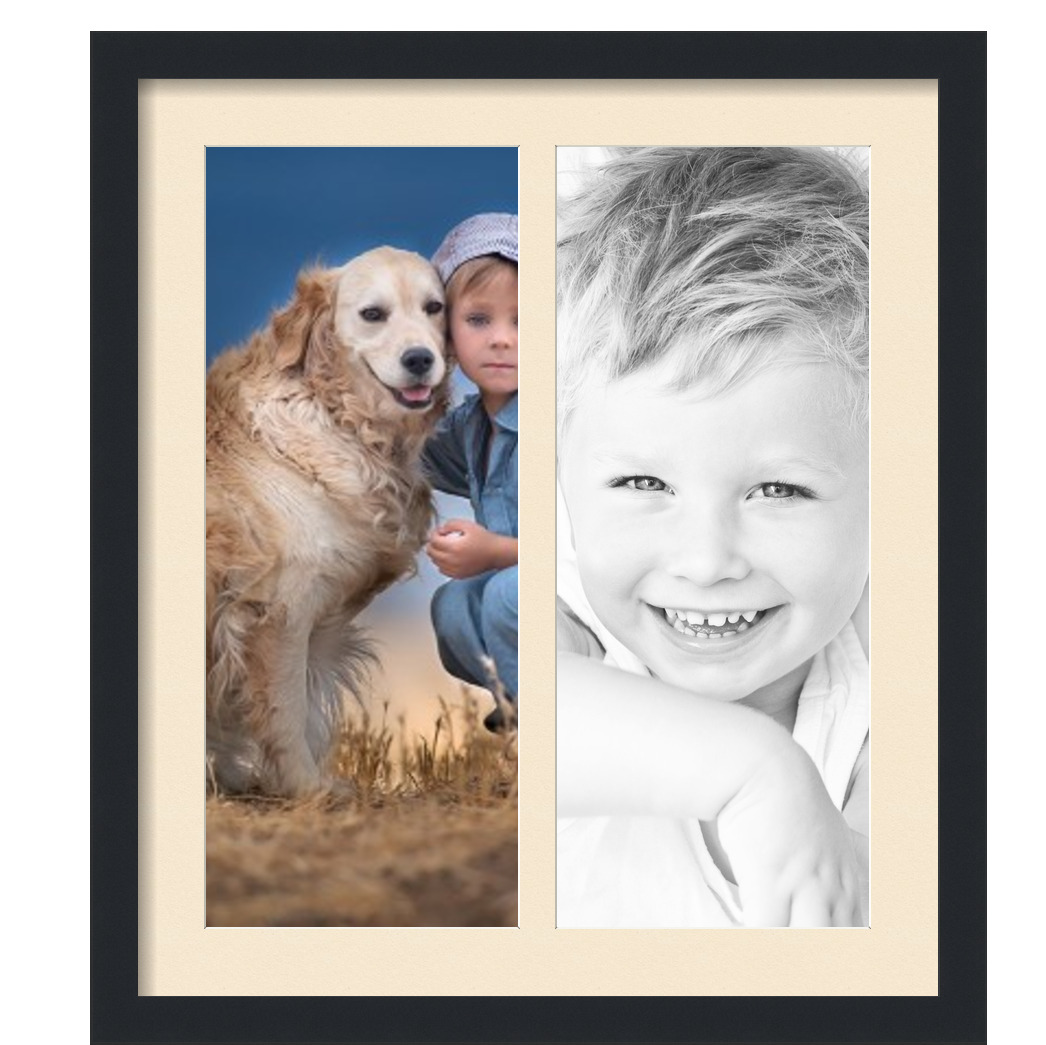 Collage Picture Frame, Satin Black Frame with 2 openings for 8x20 photos with Pink Alabaster Mat. D3926DE1374, ArtToframes