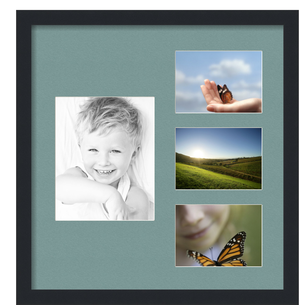 Collage Picture Frame, Satin Black Frame with 4 openings for 8x10 photos with Nile Green Mat. D3926HA150, ArtToframes