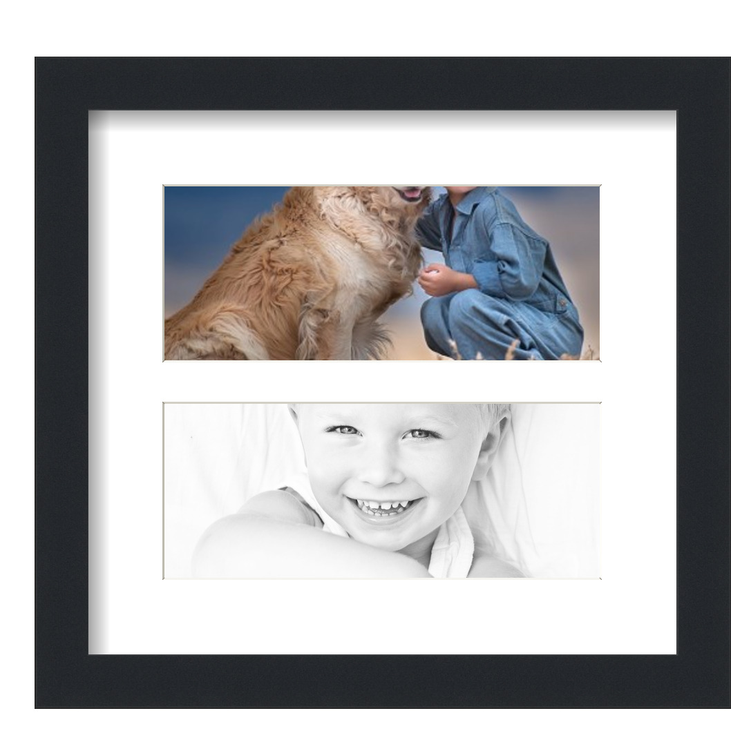 Collage Picture Frame, Satin Black Frame with 2 openings for 4x10 photos with White Crisp Mat. D3926IK1576, ArtToframes