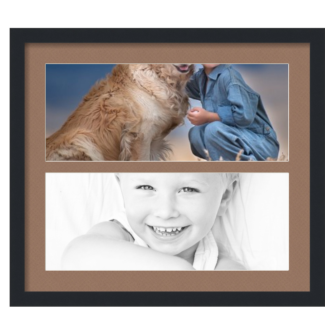 Collage Picture Frame, Satin Black Frame with 2 openings for 8x20 photos with Brown Sandpiper Mat. D3926DJ1577, ArtToframes