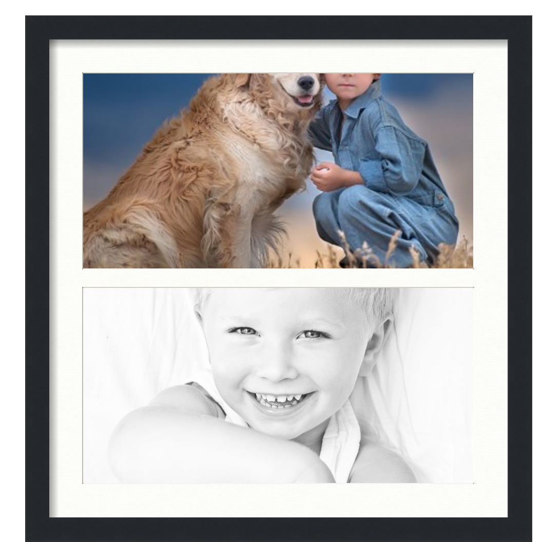 Collage Picture Frame, Satin Black Frame with 2 openings for 10x20 photos with Fabric White Mat. D3926EK1579, ArtToframes
