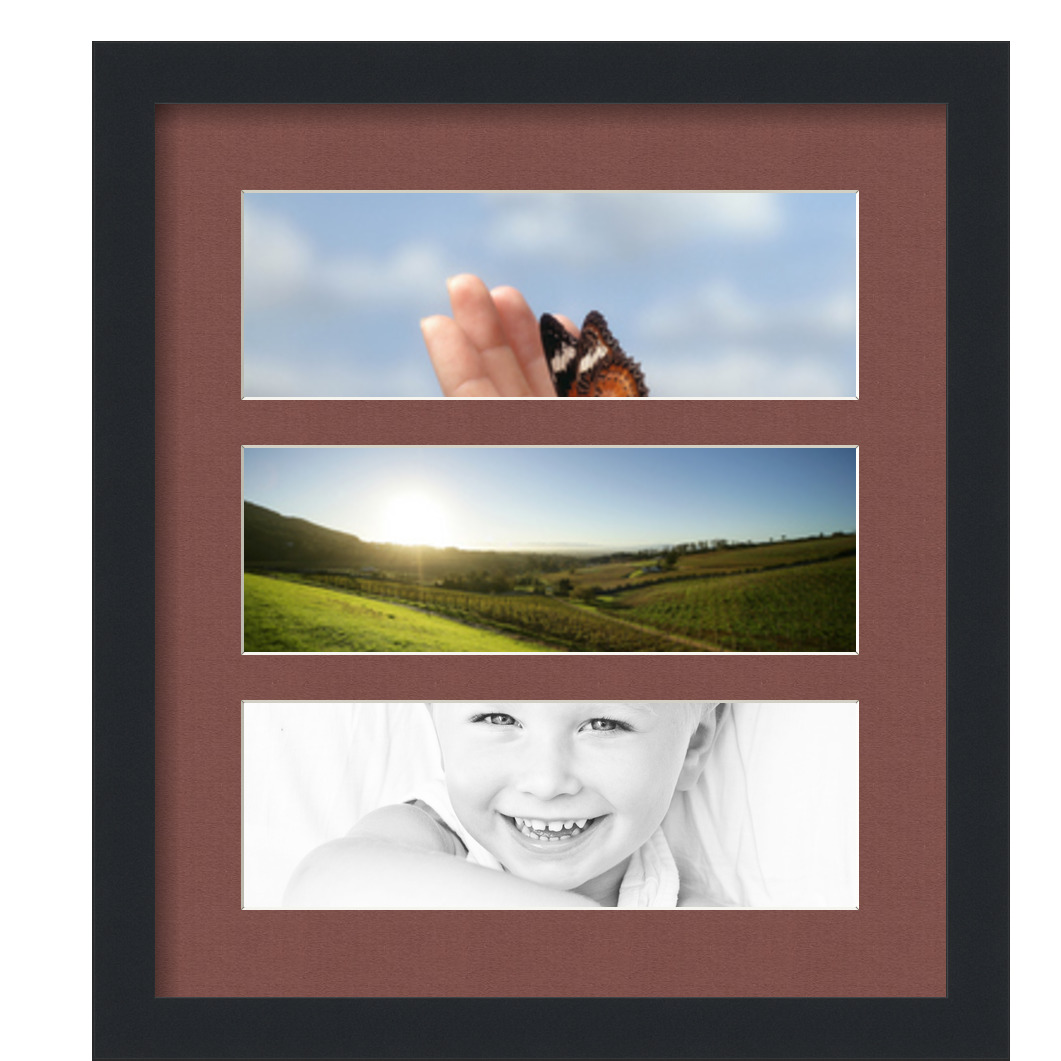 Collage Picture Frame, Satin Black Frame with 3 openings for 4x12 photos with Black Brique Mat. D3926DD1582, ArtToframes