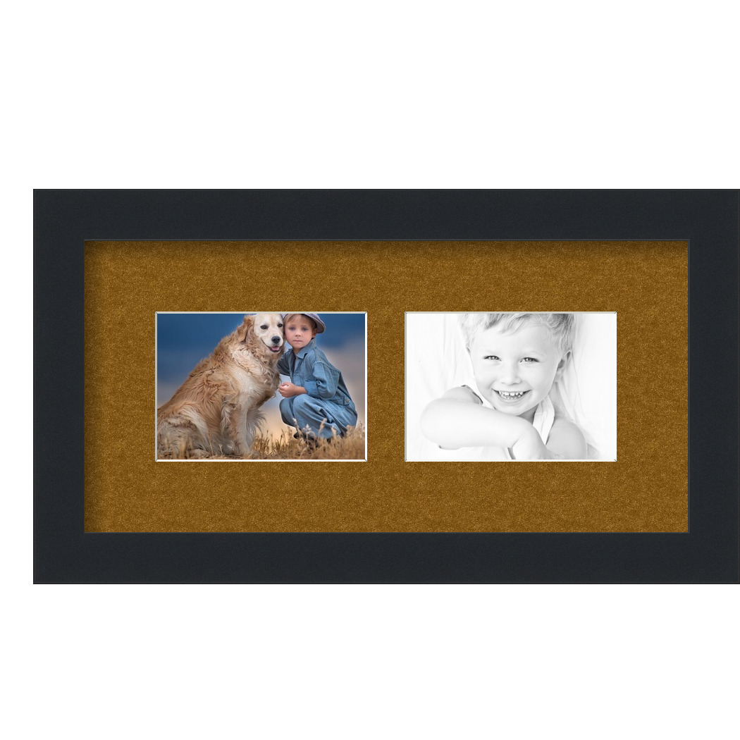 Collage Picture Frame, Satin Black Frame with 2 openings for 3.5x5 photos with Brown Coronado Mat. D3926EB1604, ArtToframes