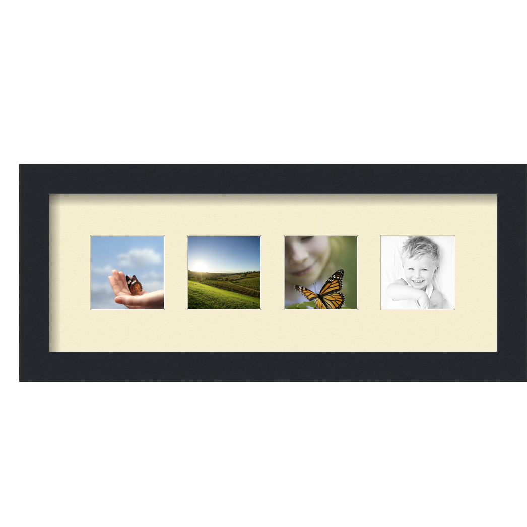 Collage Picture Frame, Satin Black Frame with 4 openings for 3x3 photos with Ivory Oyster Mat. D3926GC1674, ArtToframes