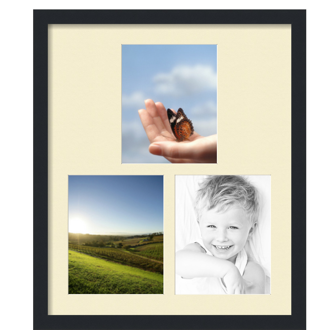 Collage Picture Frame, Satin Black Frame with 3 openings for 8x10 photos with Ivory Oyster Mat. D3926GC172, ArtToframes