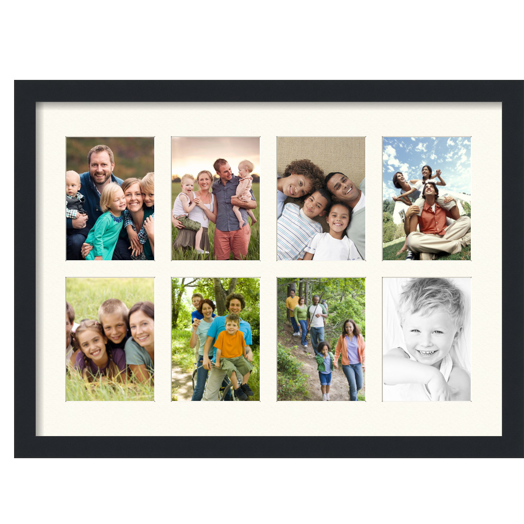 Collage Picture Frame, Satin Black Frame with 8 openings for 5x7 photos with Ivory Chantilly Mat. D3926EN173, ArtToframes