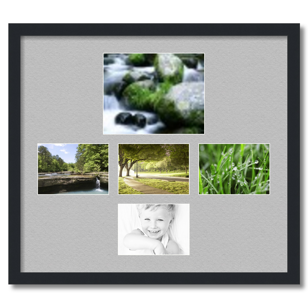 Collage Picture Frame, Satin Black Frame with 5 openings for 8x10 photos with TV Grey Mat. D3926ET186, ArtToframes
