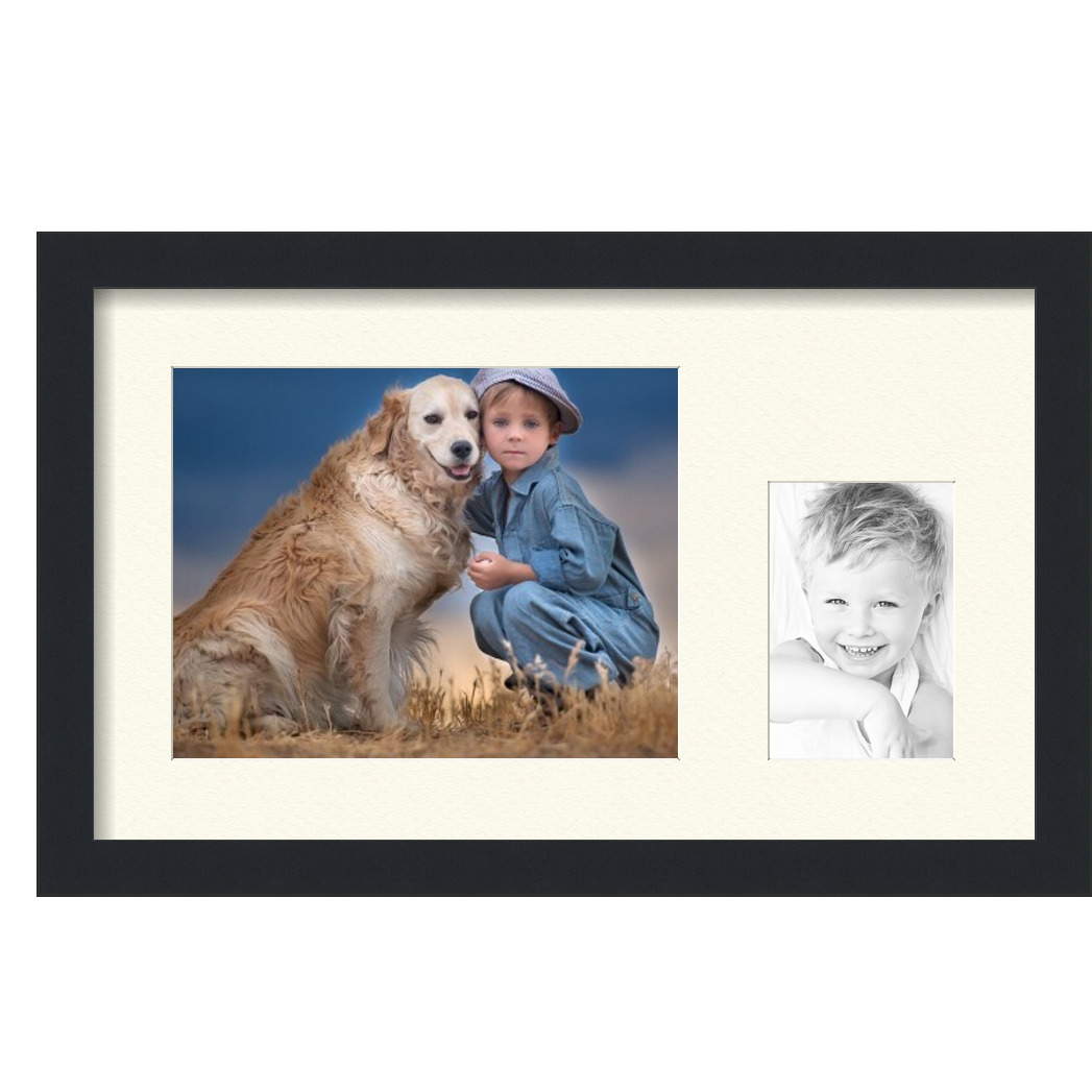 Collage Picture Frame, Satin Black Frame with 2 openings for 4x6 photos with Ivory Off White Mat. D3926FZ196, ArtToframes