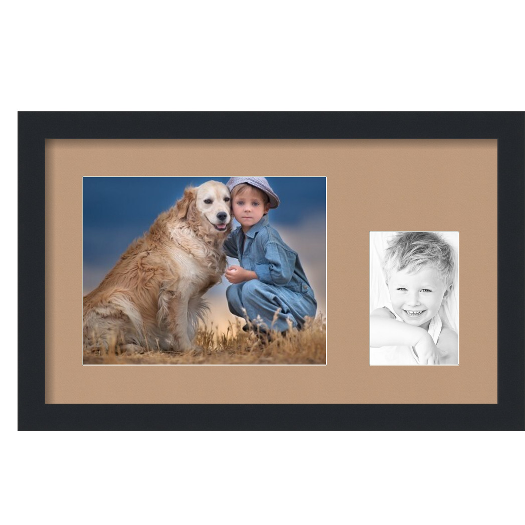 Collage Picture Frame, Satin Black Frame with 2 openings for 4x6 photos with Brown Desert Sand Mat. D3926DZ196, ArtToframes