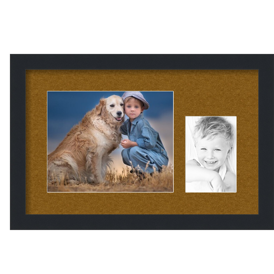 Collage Picture Frame, Satin Black Frame with 2 openings for 8x10 photos with Brown Coronado Mat. D3926EB198, ArtToframes