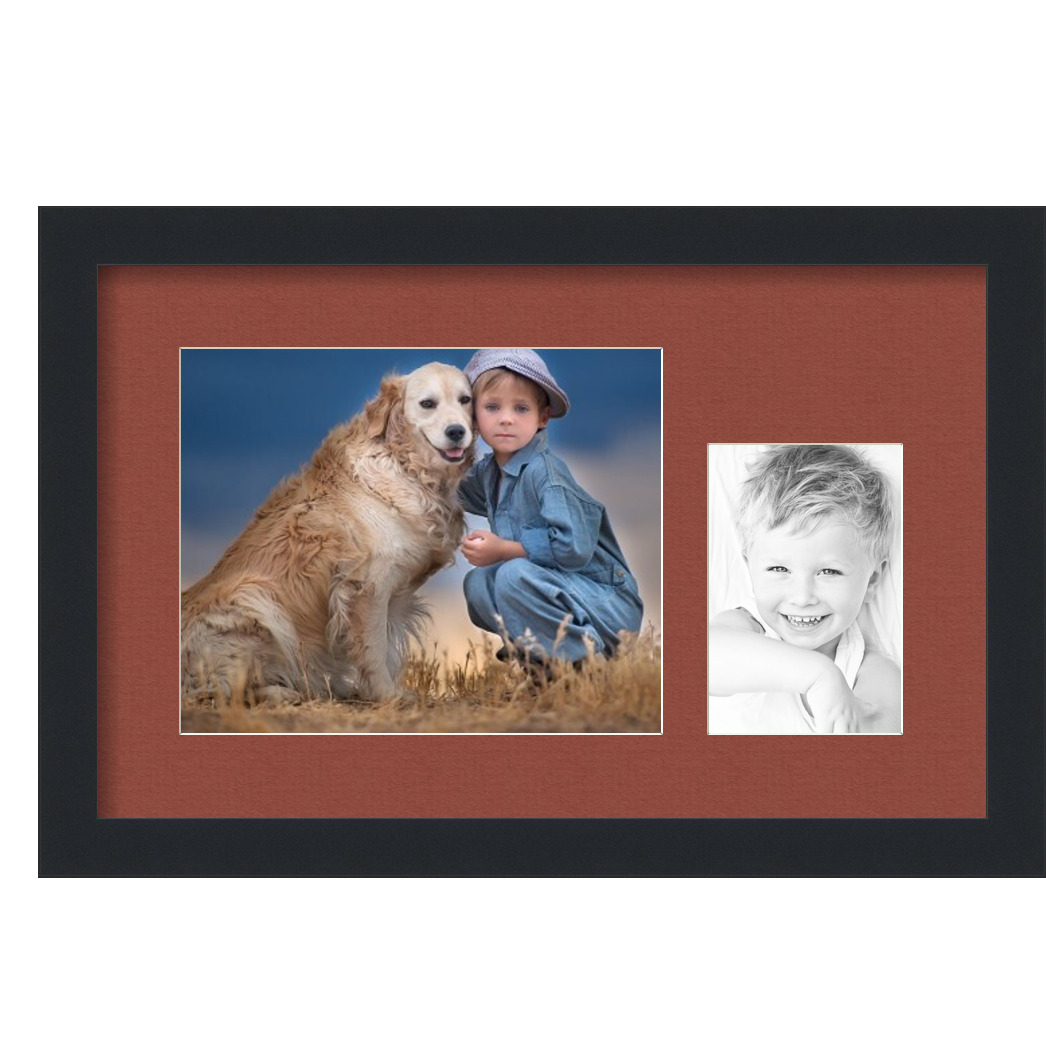 Collage Picture Frame, Satin Black Frame with 2 openings for 8x10 photos with Brown Cognac Mat. D3926DK198, ArtToframes