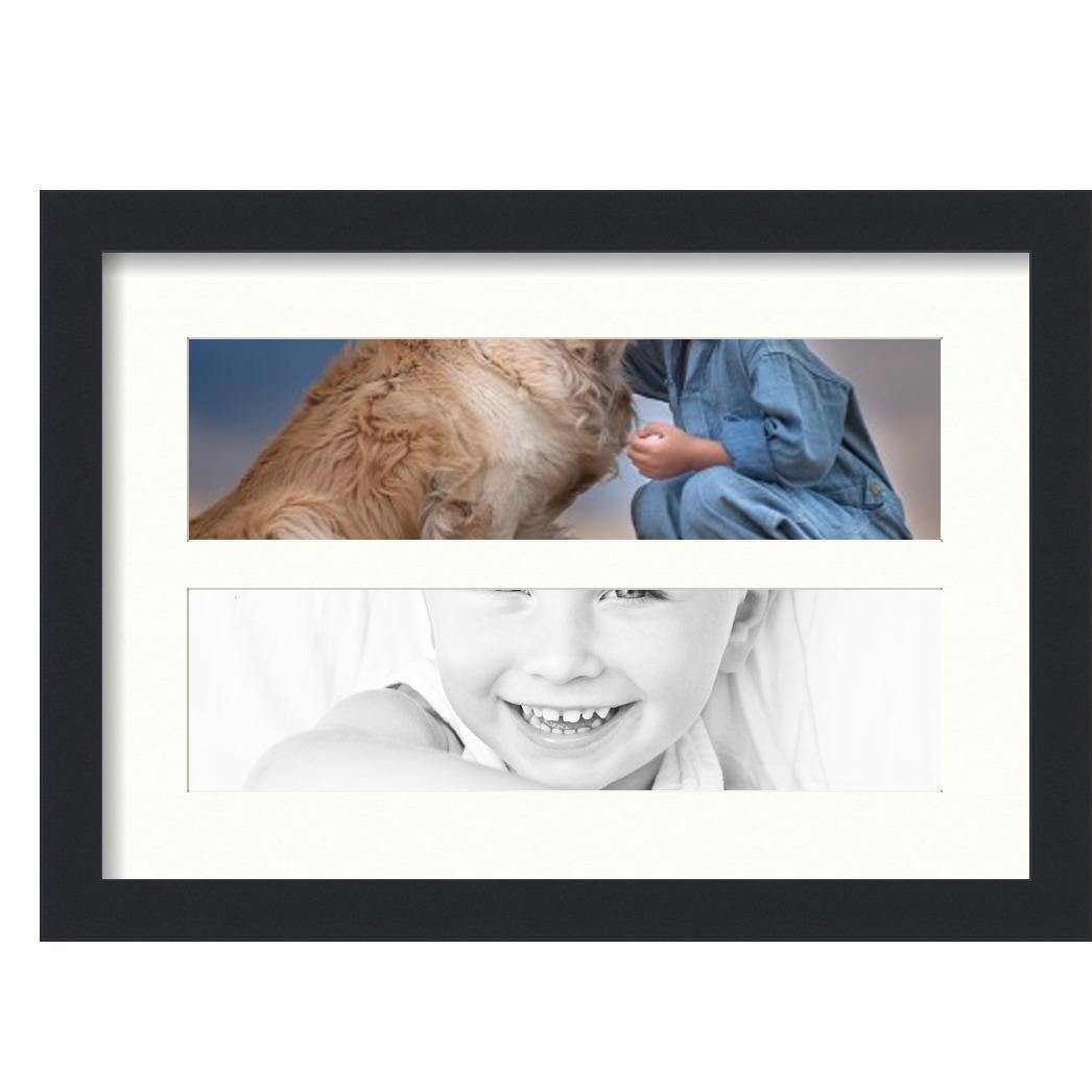 Collage Picture Frame, Satin Black Frame with 2 openings for 4x15 photos with White Porcelain Mat. D3926EL1980, ArtToframes