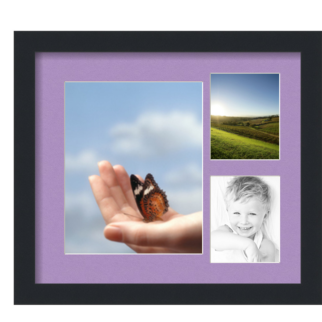 Collage Picture Frame, Satin Black Frame with 3 openings for 8x10 photos with Pink Lavender Mist Mat. D3926FU1983, ArtToframes