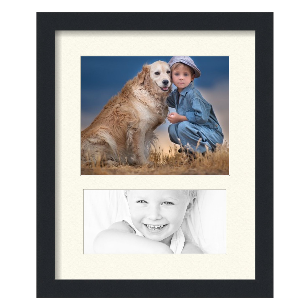 "Collage Picture Frame, Satin Black Frame with 2 openings for 8x10 photos with Ivory Off White Mat. D3926FZ1989, ArtToframes"