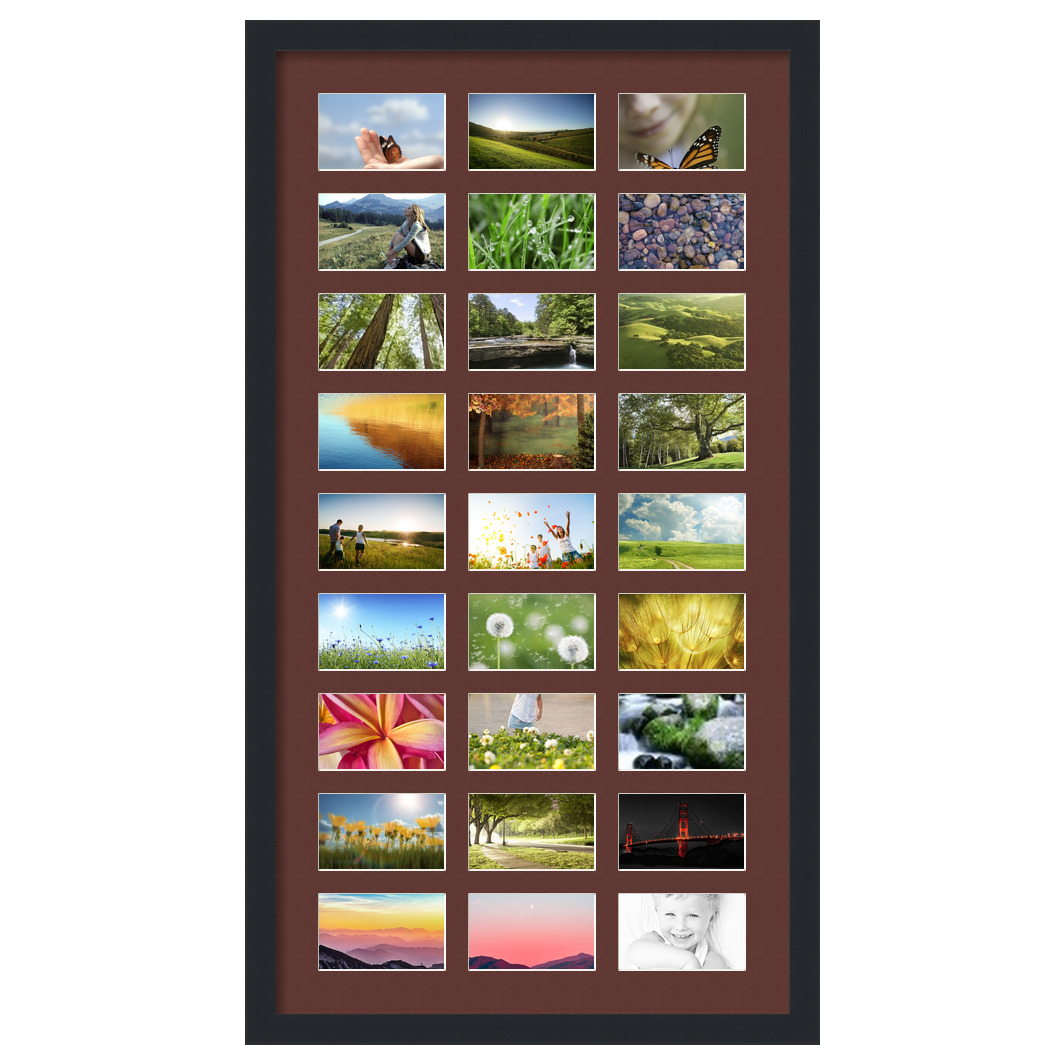 Collage Picture Frame, Satin Black Frame with 27 openings for 3x5 photos with Red Maroon Mat. D3926IH2092, ArtToframes