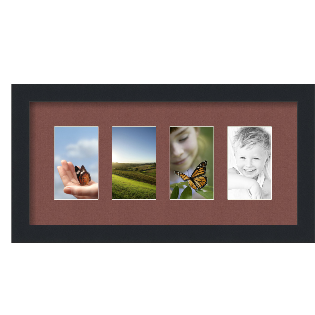 Collage Picture Frame, Satin Black Frame with 4 openings for 3x5 photos with Black Brique Mat. D3926DD2107, ArtToframes