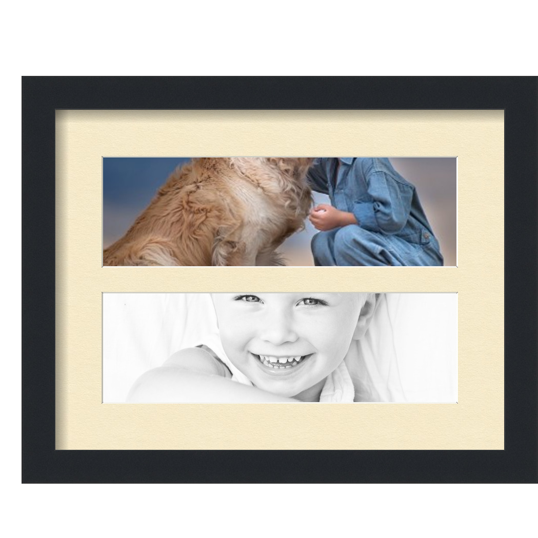 Collage Picture Frame, Satin Black Frame with 2 openings for 4x13 photos with Ivory Cream Mat. D3926GA2162, ArtToframes