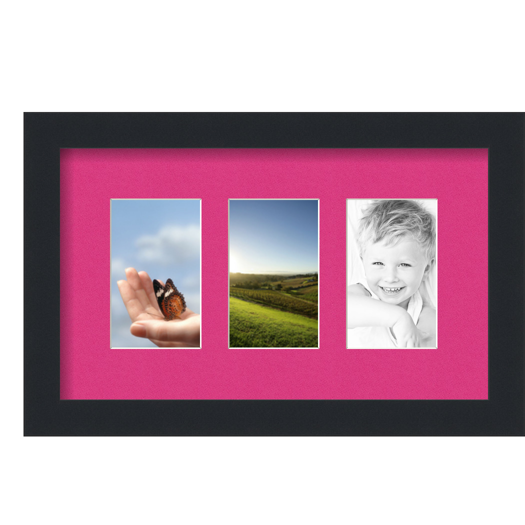 Collage Picture Frame, Satin Black Frame with 3 openings for 3x5 photos with Pink Tulip Mat. D3926CR22, ArtToframes