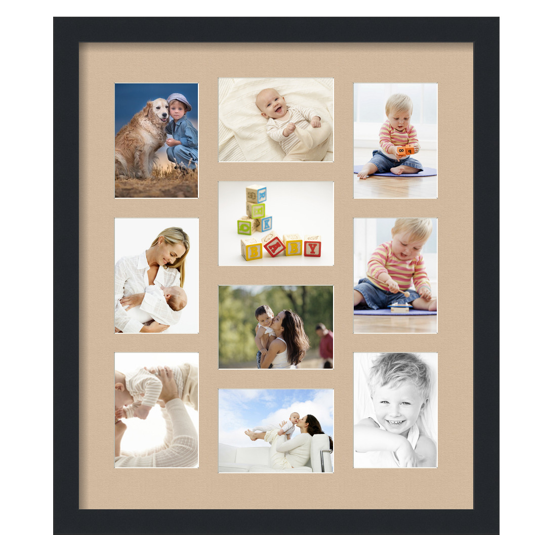 Collage Picture Frame, Satin Black Frame with 10 openings for 4x5.5 photos with Pink Scotch Mist Mat. D3926DG2207, ArtToframes