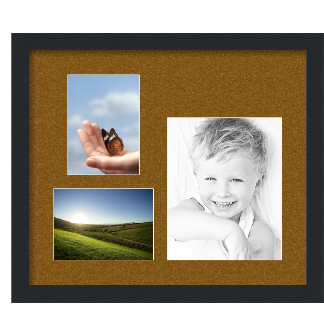 Collage Picture Frame, Satin Black Frame with 3 openings for 8x10 photos with Brown Coronado Mat. D3926EB222, ArtToframes