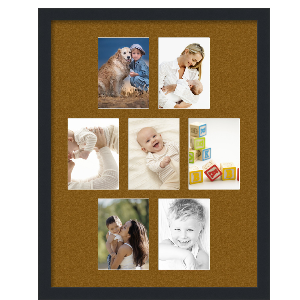 Collage Picture Frame, Satin Black Frame with 7 openings for 5x7 photos with Brown Coronado Mat. D3926EB2226, ArtToframes