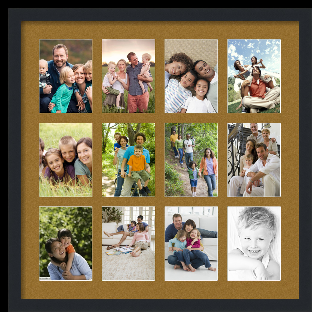 Collage Picture Frame, Satin Black Frame with 12 openings for 5x7 photos with Brown El Dorado Mat. D3926EE229, ArtToframes