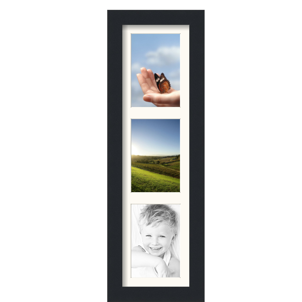 Collage Picture Frame, Satin Black Frame with 3 openings for 4x6 photos with White Mat. D3926IG2362, ArtToframes