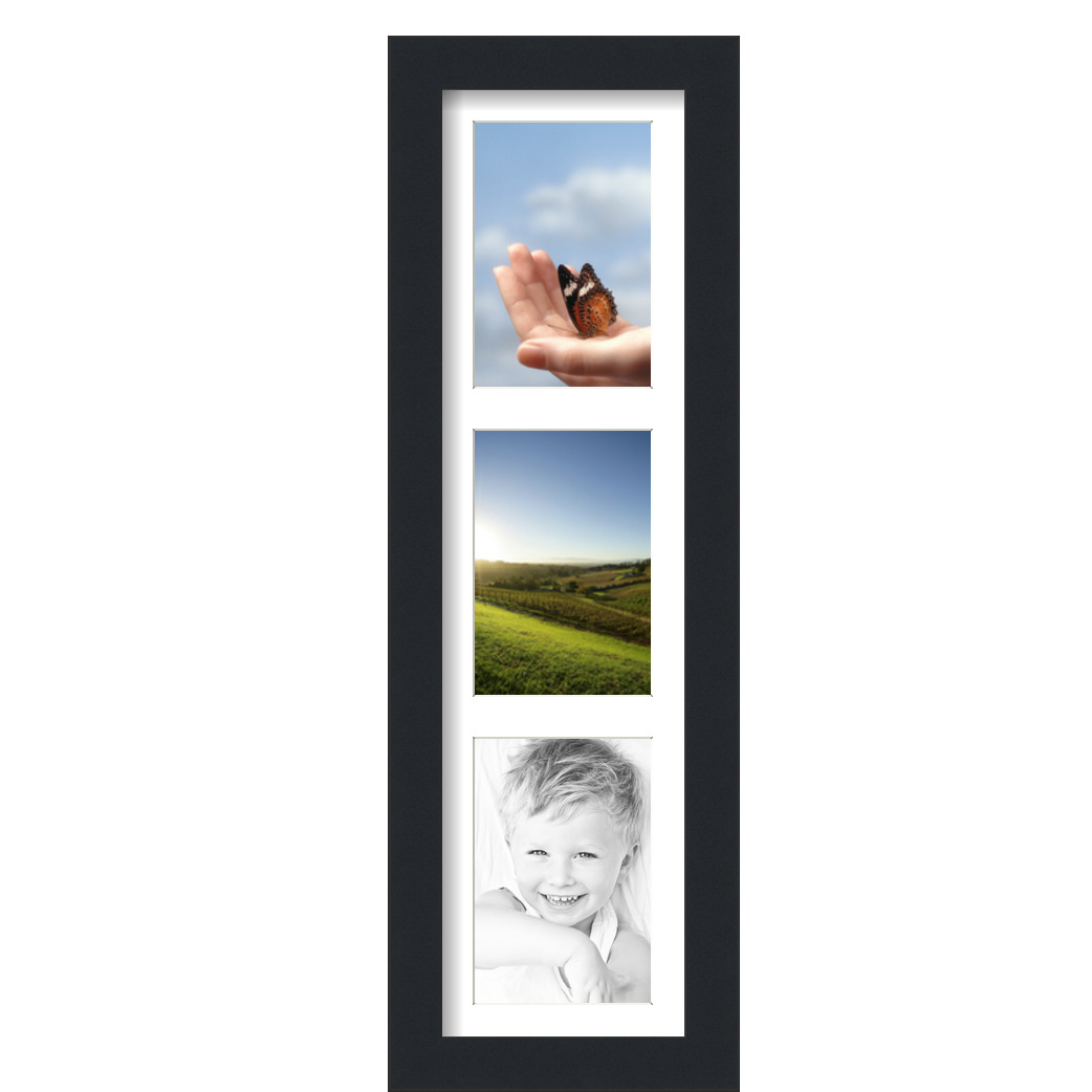 Collage Picture Frame, Satin Black Frame with 3 openings for 4x6 photos with White Crisp Mat. D3926IK2362, ArtToframes